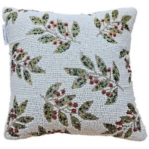 Glitz + Glimmer Beaded Holiday Pillow 12" x 12" Christmas Holly Berry Holiday